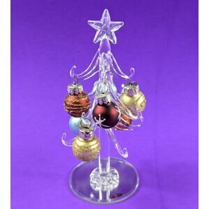 Swung Art Glass Clear Christmas Tree Holiday Decor Mini Ornaments Artisan Gift
